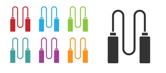 Black Jump rope icon isolated on white background. Skipping rope. Sport equipment. Set icons colorful. Vector Illustration.