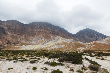 Unique colorful mountains of Stefanos crater, volcano in Nisyros island