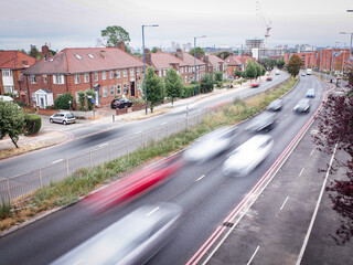 London- motion blurred traffic on busy duel carriageway road