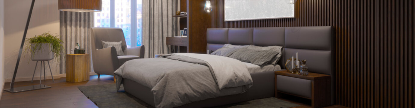 3d rendering bed in a bedroom