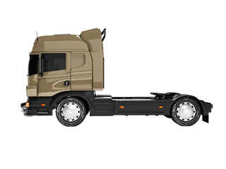 3d rendering brown road cargo dump truck side view on white background no shadow