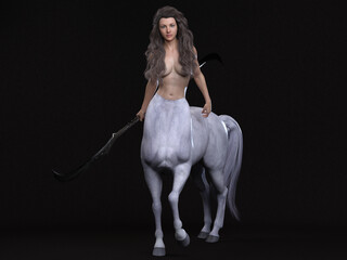 Obraz na płótnie Canvas 3D Rendering : A portrait of the female centaur, a pinup female centaur posing in the studio