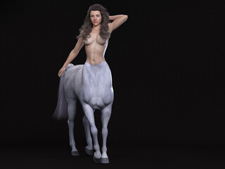 3D Rendering : A portrait of the female centaur, a pinup female centaur posing in the studio