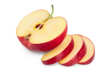 Red half apple with slices isolated on white background with clipping path and full depth of field