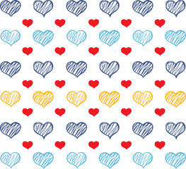 Grunge hearts vector, seamless pattern on white background
