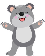 Cute koala laughing happy isolated on white