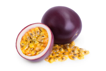 passion fruits and half isolated on white background. maracuya with clipping path and full depth of field