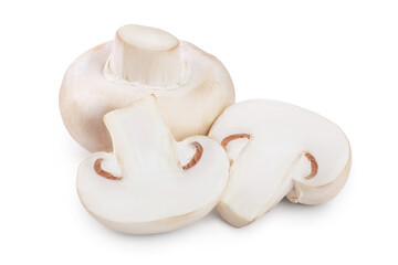 Fototapeta na wymiar Fresh mushrooms champignon and half isolated on white background with clipping path