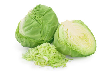 Fototapeta premium Green cabbage isolated on white background with clipping path and full depth of field.