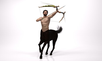 3D Rendering : A portrait of the male centaur, a pinup centaur posing with a bow in his hand as the centaur archer 
