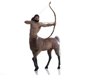 3D Rendering : A portrait of the male centaur, a pinup centaur posing with a bow in his hand as the centaur archer 