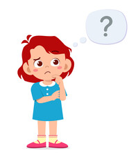 cute little kid girl think with question mark