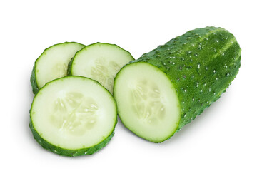 Sliced cucumber isolated on white background with clipping path and full depth of field,