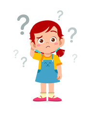 cute little kid girl think with question mark