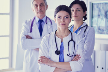 Group of doctors and nurses standing in the hospital Accident and Emergency department