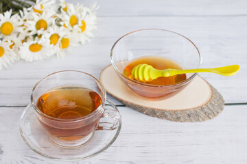 Chamomile tea and honey.