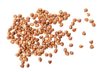 buckwheat grain isolated on white background . Top view. Flat lay.