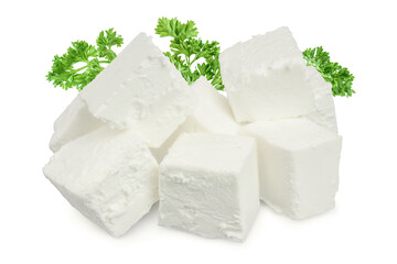 Feta cheese isolated on white background. With clipping path and full depth of field