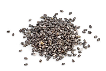 Fototapeta na wymiar Chia seeds isolated on white background with clipping path and full depth of field. Top view. Flat lay.