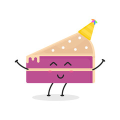 Cute Flat Cartoon Sliced Cake Illustration. Vector illustration of cute sliced cake with a smiling expression. Cute cake mascot design