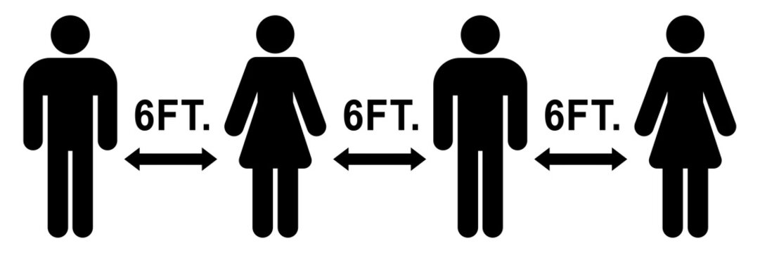ds284 DiskretionSchild - english - person / social distancing sign. - 6 ft pictogram. - coronavirus - please keep a distance of six feet. safety measure icon - banner 3to1 - template xxl e9704