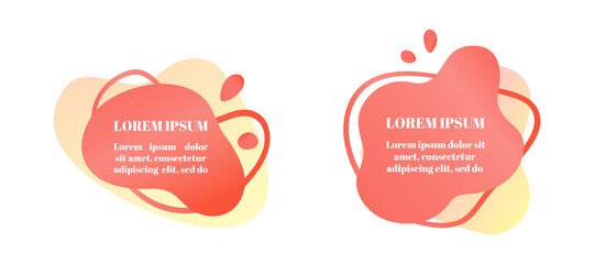 Abstract liquid shape set with gradient, coral color (2019 trend). Useful as a design element for banners, flyers. Isolated, white background, with an empty place for your text. Vector illustration.