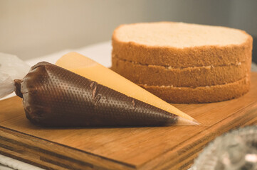 Products for desserts, chocolate fondant. Ingredients for cooking flour products or dessert
