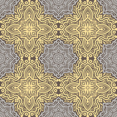 Abstract seamless vector isolated geometric pattern. Trendy art style on a dark background. Oriental fractal ornament for decoration of backgrounds, textiles, wallpaper, cards, ceramics