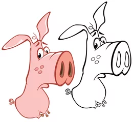 Foto auf Alu-Dibond Vector Illustration of a Cute Cartoon Character Pig for you Design and Computer Game. Coloring Book Outline Set  © liusa