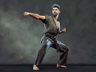 Plakat 3d Render: a man pose an action with China martial Arts Styles, Kung Fu