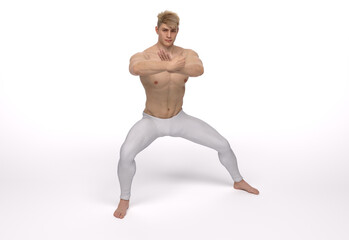 3d Render: a man pose an action with China martial Arts Styles, Kung Fu