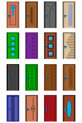 A large set of designer's sixteen elements, doors of different shapes.