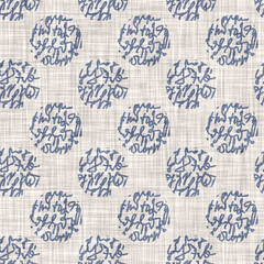 Seamless french farmhouse linen pebble dot background. Provence blue gray linen rustic pattern texture. Shabby chic style old woven flax textile all over print.