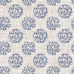 Foto op Plexiglas Naadloze Franse boerderij linnen pebble dot achtergrond. Provence blauw grijs linnen rustieke patroon textuur. Shabby chique stijl oud geweven vlas textiel all-over print. © Limolida Studio