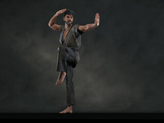 Fototapeta na wymiar 3d Render: a man pose an action with China martial Arts Styles, Kung Fu