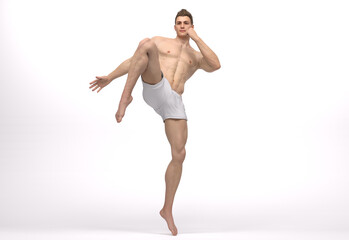 3d Render: a man pose an action with China martial Arts Styles, Kung Fu