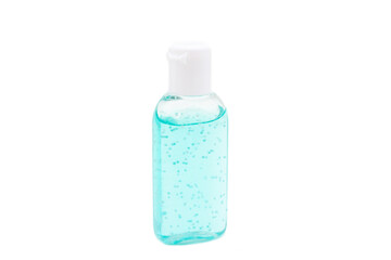 Bottle of instant antiseptic hand sanitizer transparent gel isolated on white background