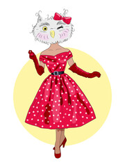 cute owl hipster girl, furry art illustration, fashion animals
