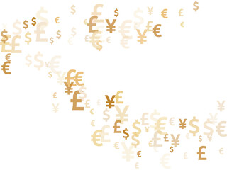 Euro dollar pound yen gold icons flying money vector illustration. Forex concept. Currency 