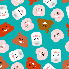 Shit and toilet paper and ass friends pattern seamless. Best friend on WC. Toilet Romatic background. Baby fabric texture