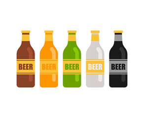 Beer bottle set of different colors. vector illustration