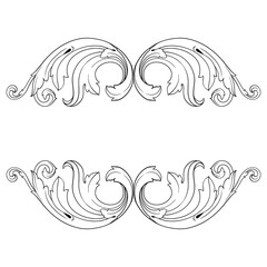 Fototapeta premium Vintage Ornament Element in baroque style with filigree and floral engrave the best situated for create frame, border, banner. It's hand drawn foliage swirl like victorian or damask design arabesque.
