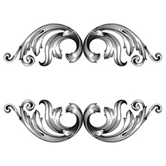 Fototapeta premium Vintage Ornament Element in baroque style with filigree and floral engrave the best situated for create frame, border, banner. It's hand drawn foliage swirl like victorian or damask design arabesque.