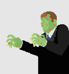 Zombie pixel art. 8 bit Green dead man vector illustration