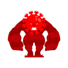 Angry Coronavirus monster. Virus molecule. COVID-19 vector illustration
