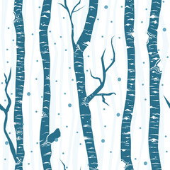 Birch trees seamless vector pattern. Flat minimalistic design.