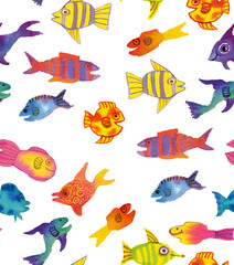 fish 02 pattern watercolor illustration