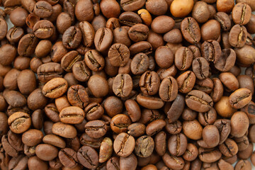 Dark Coffee beans background. Full Frame Shot Of Roasted Coffee Beans