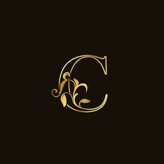 C Letter Golden Outline Initial Nature Tropical Leaf logo Icon vector design