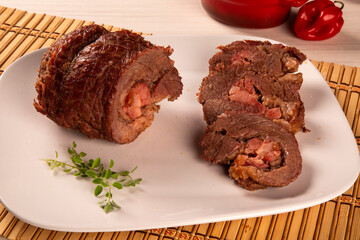 Beef prime rib stuffed with vegetables